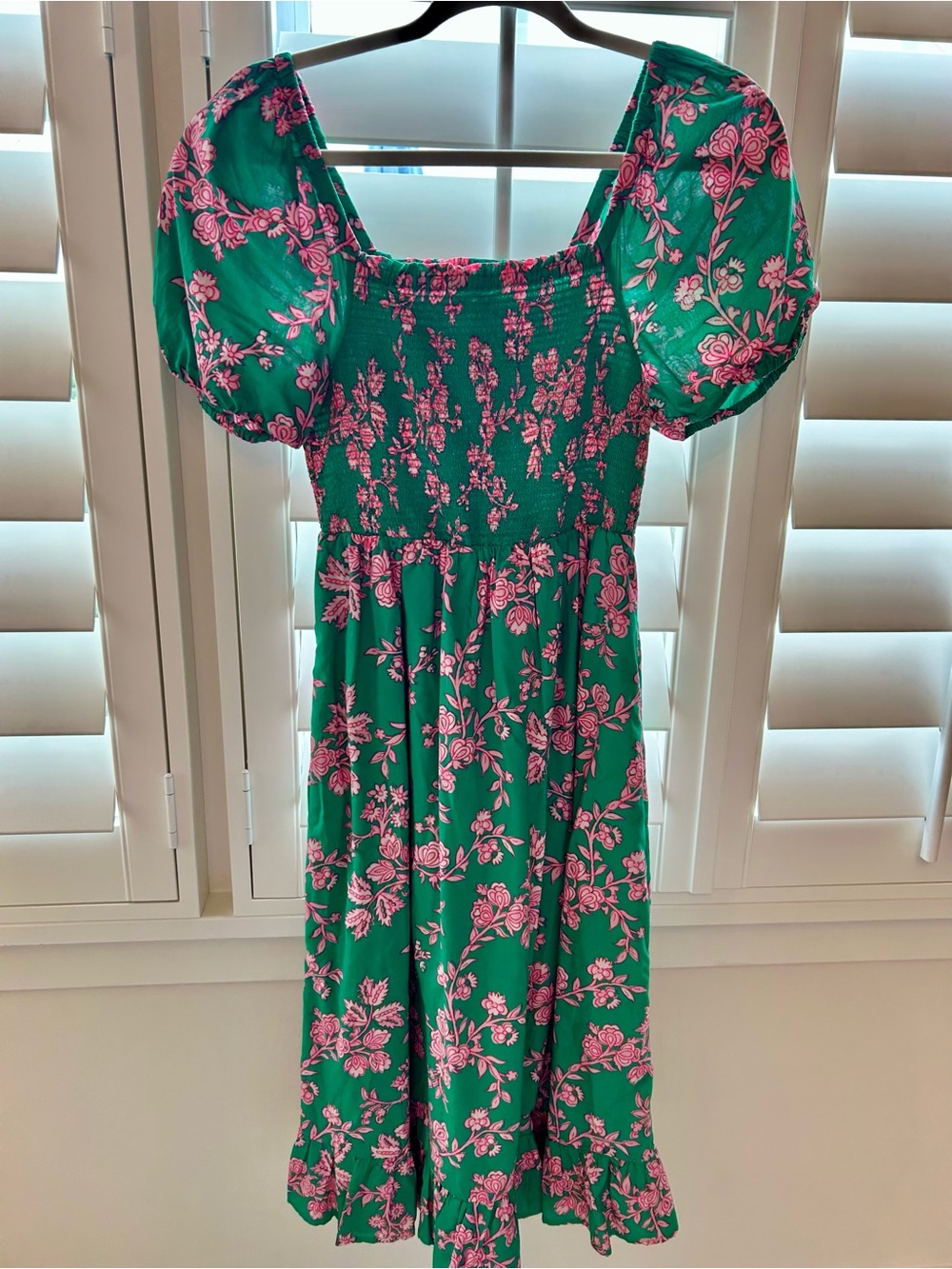 J. Crew Green Dress with Pink Floral Pattern